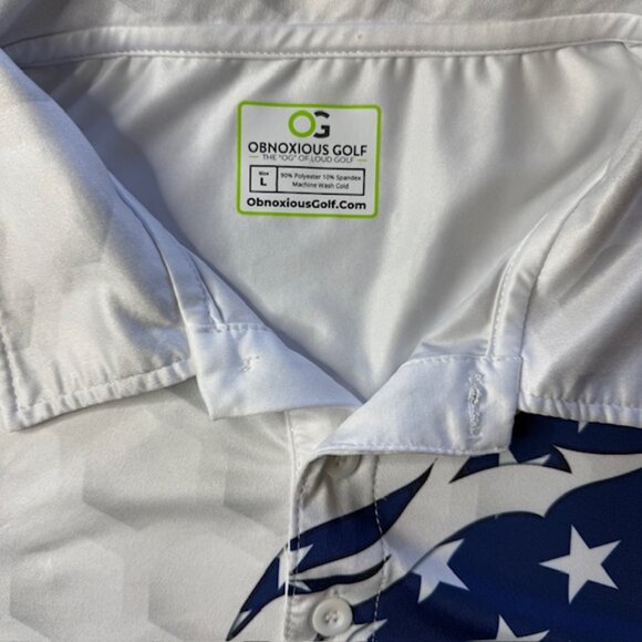 Obnoxious Golf L Polo Shirt Patriotic American Flag Performance OG of Loud Golf - Picture 3 of 10